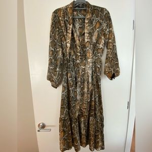 Zara -Dress with snakeskin pattern. Midi dress with front vent